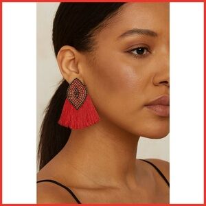 Natasha Red & Black Embellished Tassel Earrings